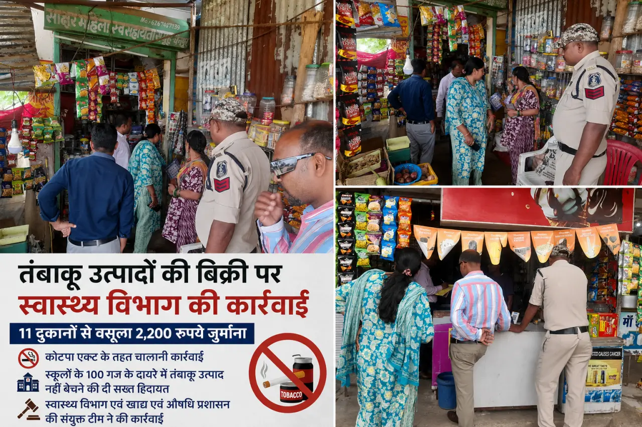 स्कूलों के 100 गज दायरे में तंबाकू बिक्री पर सख्ती, 11 दुकानों पर कार्रवाई; ₹2,200 जुर्माना वसूला,
