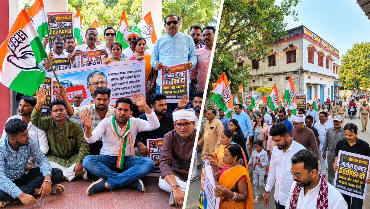 वोट चोरी के विरोध में चिरमिरी में कांग्रेस की पदयात्रा और प्रदर्शन, राष्ट्रपति के नाम सौंपा ज्ञापन