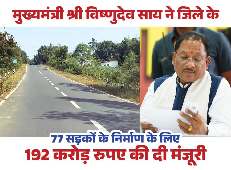 BIG BREAKING: नए साल में जशपुर को CM विष्णुदेव साय की ऐतिहासिक सौगात, 77 सड़कों के लिए ₹192 करोड़ मंजूर